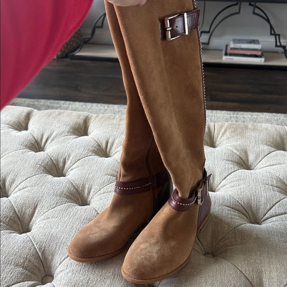 Alex‎ Marie Tan and Burgundy Over the Knee Boots